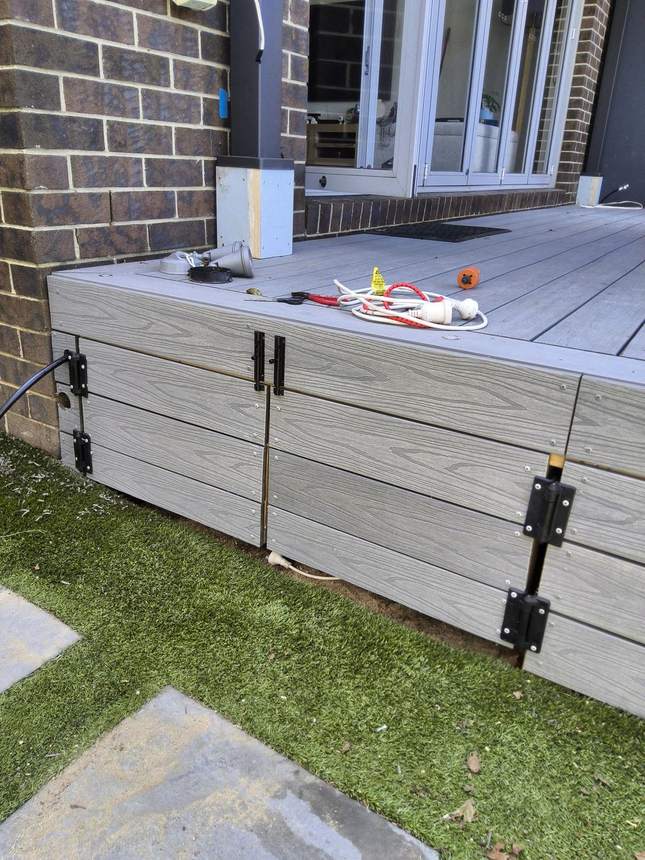 Full deck rebuild with narrow staircase and timber pergola — Bentleigh