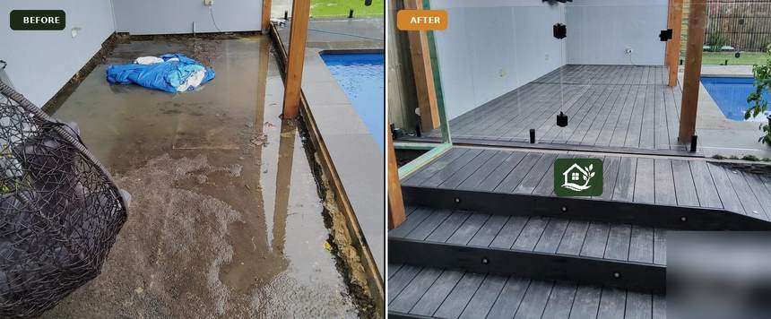Before and after — bare concrete wall clad with modern composite panels