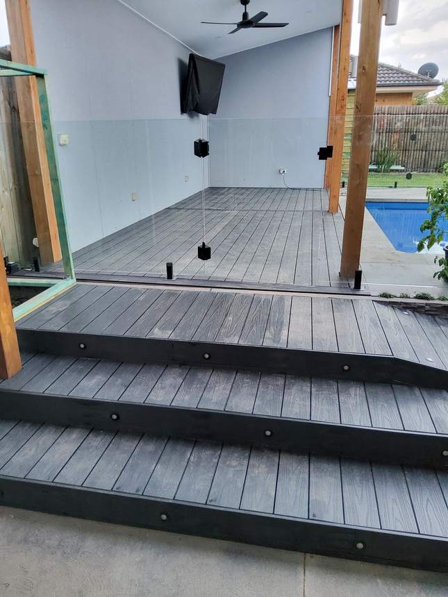 Deluxe composite decking in Charcoal — alfresco and pool deck, Pakenham