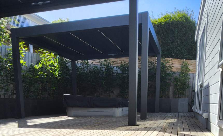 Twin louvred pergolas Jan Juc