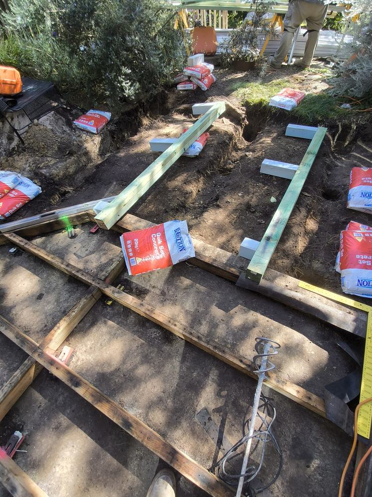 Stumps set out ready for concrete for the new deck frame