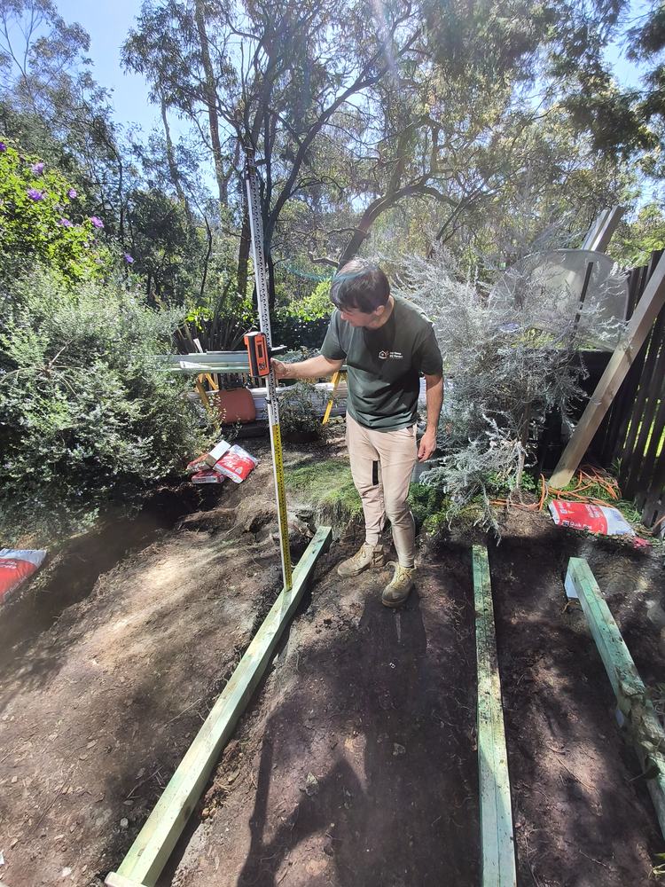 Laser level used while concreting stumps for the deck extension