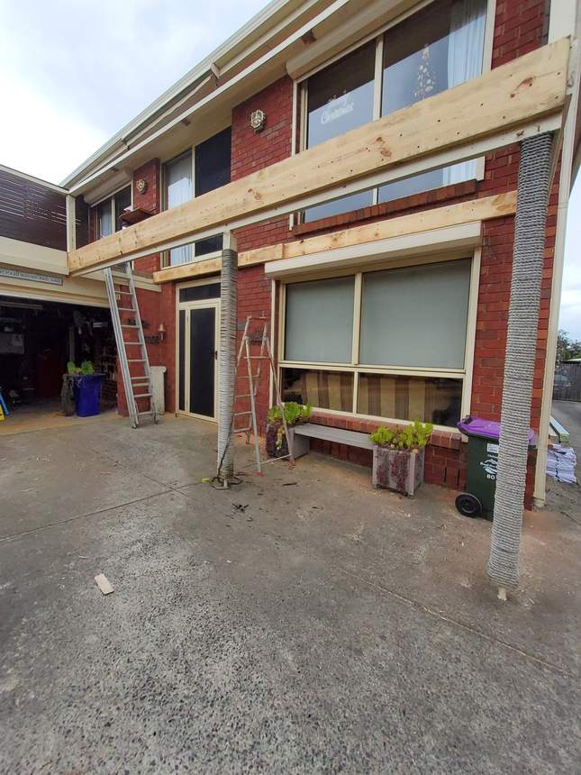 New pine joists going in alongside old rusted frame — new vs old comparison, Seaford