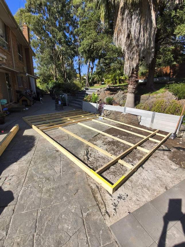 Joists going down on bearers — nail gun and screwed, Templestowe